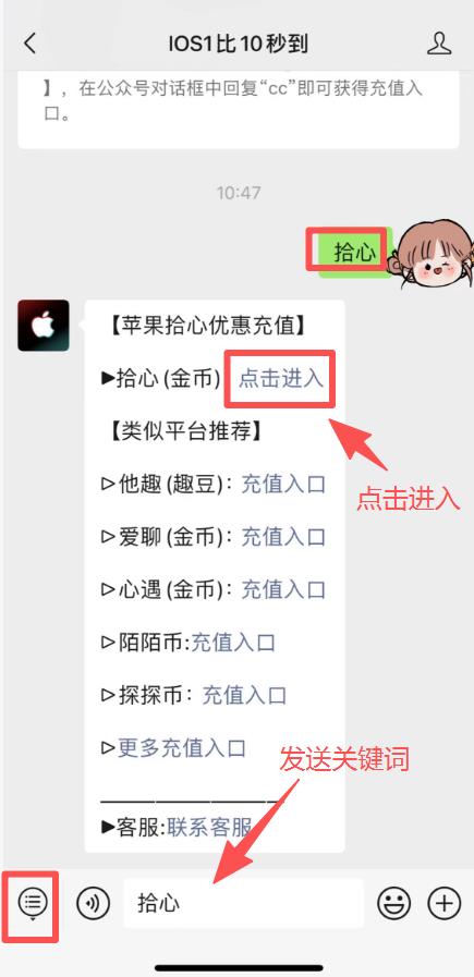 苹果IOS拾心金币微信充值入口